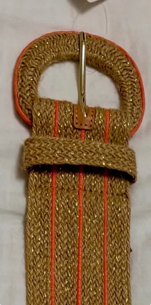 Anthropologie Jute Wide Waist Belt features a woven straw texture with vertical pink stripes thumbnail 1