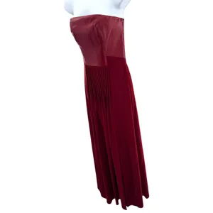 Sachin & Babi Burgundy Lamb Leather Silk‎ Strapless Pleated Maxi Dress Size 4 thumbnail 4