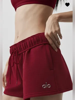 ALO Yoga NWT Accolade Shorts Summer Romance Red Fleece Drawstring Shorts Size L thumbnail 2