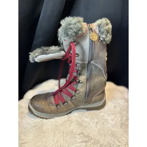 Santana Canada Weatherproof Winter Boots Grey Brown Faux Fur Trim Red Laces 40 thumbnail 2