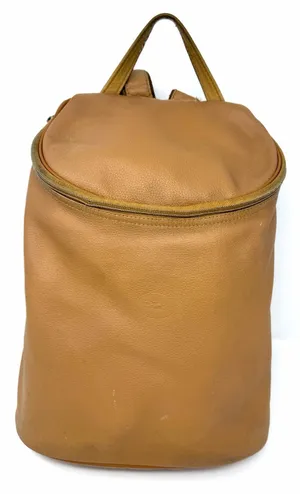 LONGCHAMP Leather‎ Backpack Beige Logo Vintage Bag Rucksack Rare Khaki Brown thumbnail 1
