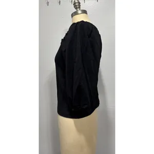 Ann Taylor Top M Black Square Neck Puff Sleeve Back Shirred Blouse Feminine thumbnail 2