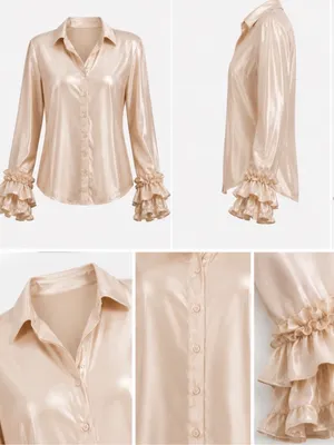Maeve Anthropologie Satin Flounce Sleeve Button-Down Blouse Size L thumbnail 2