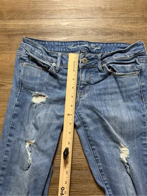 American Eagle Outfitters Light Blue Distressed Straight-Leg Jeans thumbnail 7