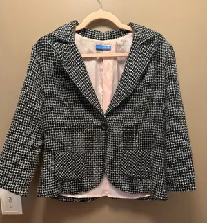 90s/Y2K dELiA*s Black White Tweed Blazer‎ Jacket Pink Lining XL thumbnail 1