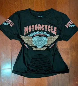 On Fire Black Motorcycle Distressed Graphic Tee L thumbnail 1