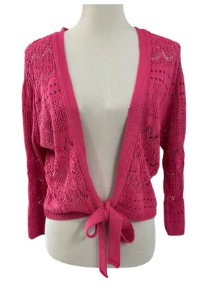 CATO Women's Size L-XL Cardigan Pink Tie‎ Front Girlhood Coquette Cottage thumbnail 1