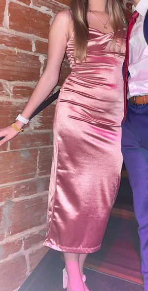 Hello Molly Pink Satin Midi Dress thumbnail 1