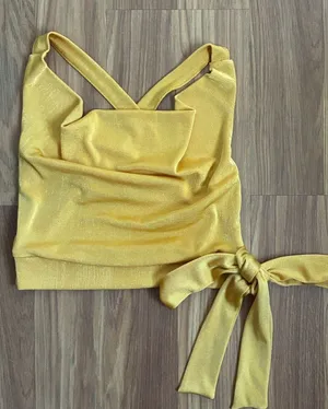 Missguided Mustard Yellow Criss-Cross Back Crop Top Side Tie Waist Size 2 thumbnail 1