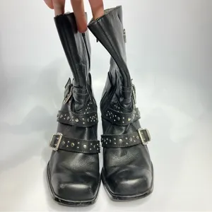Harley Davidson obsession‎ harness boots black leather buckles heels womens 8 thumbnail 3