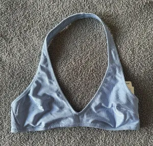 AERIE Blue Ribbed Halter Bikini Top thumbnail 1