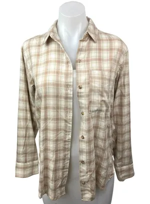 Abercrombie & Fitch Tan Flannel Plaid Checkered Button Up Shirt Blouse Top Sz XS thumbnail 1
