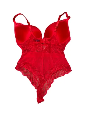 Rachel Roy Red Lace Bodysuit Teddy Size L Underwire Sheer Lingerie thumbnail 2