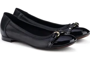 Agl Black Leather Ballet Flats with Gold Buckle Detail thumbnail 1