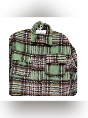 Lulus Women’s Sit Fireside Green Plaid Shacket Size XS thumbnail 11