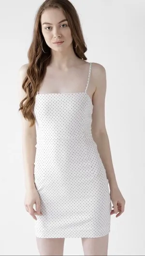 Forever 21 ✨Women Off White & Black Polka Dot Bodycon Dress✨ thumbnail 1