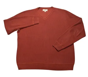 Islander Womens Terracotta Orange 100% Cotton Ribbed V-Neck Sweater Size M thumbnail 1