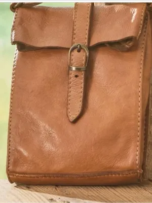 Coldwater Creek Just Right crossbody bag soft calfskin caramel tone leather boho thumbnail 2