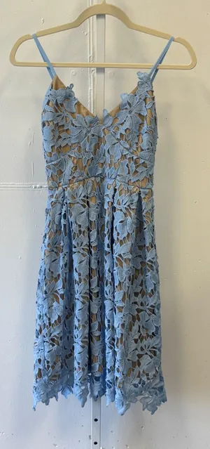 Love Ady‎ Blue Floral Guipure Lace Sleeveless Cocktail Mini Dress A-Line thumbnail 1