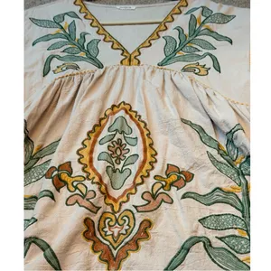 Dreamy Boho Embroidered Babydoll Dress | Cream + Sage | Size M thumbnail 11