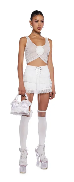 🎀 𝒿𝓊𝓈𝓉 𝒶𝓃 𝒶𝓃𝑔𝑒𝓁 🎀 Sugar Thrillz Pearl Mesh Top ✨ White thumbnail 1