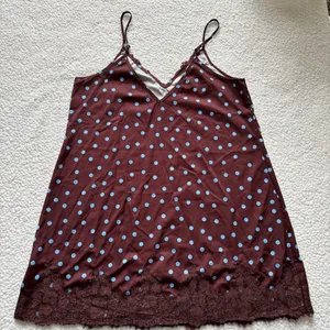 Brown Blue Polka Dot Lace Slip Mini Dress Coquette Grunge Fairy Y2K Whimsigoth thumbnail 2