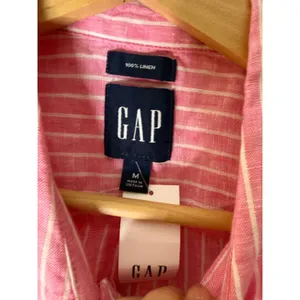 Gap Pink &‎ White Striped Linen Button-Down Shirt Womens Size medium NWT thumbnail 3