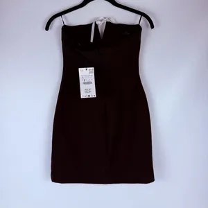 Zara Strapless Black Dress with White Accent thumbnail 4