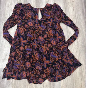 Free People Hello Lover Tunic Womens Floral Paisley Black Orange Size Medium‎ thumbnail 5