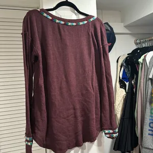 We The Free Wine Rainbow Knit Blouse Top Long Sleeve Thin Sweater large thumbnail 3