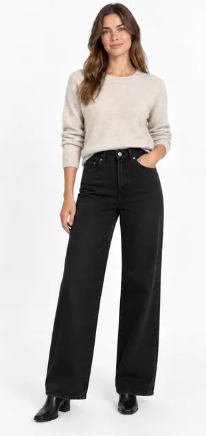 Zara Women Black High Rise Wide Leg Jeans Size 4 Cotton Lyocell Denim thumbnail 1