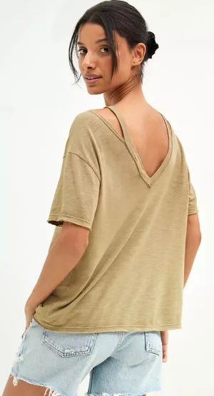 NWT $58 T.La Moss Classic V-Back Pullover Cut-Out Tee XS thumbnail 2