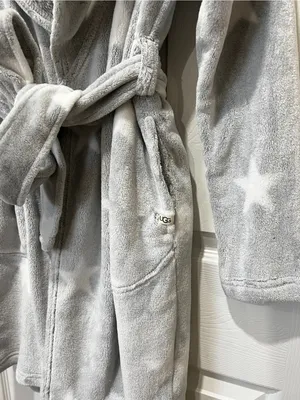 UGG Miranda Robe Grey/White Stars Hooded Cozy Fleece Plush Long Sleeve thumbnail 7