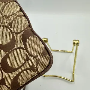Coach Signature Jacquard Wristlet Khaki Brown Canvas Leather Trim Logo Plaque thumbnail 7