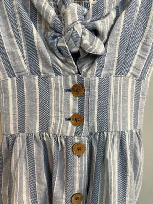 🎉NWT🎉 Roxy Women’s cotton chambray Striped Button up Tie Front small w/pockets thumbnail 4