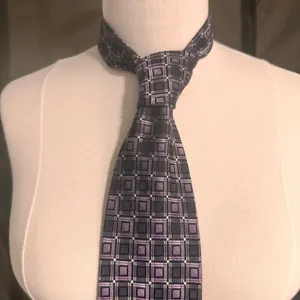 Pronto Uomo Silk Tie Men's Grey Purple Designer Necktie Office Geometric Carrier thumbnail 1