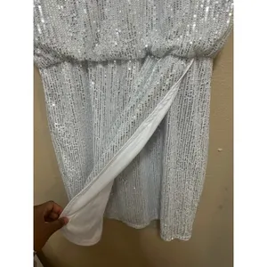 Grace Kari‎ Women Silver Sequin Tulle Flutter Sleeve Ruched Waist Party Dress L thumbnail 7
