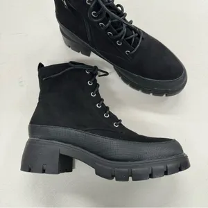 Merry Scott Black Lugg Sole Combat Lace Up Boots Fabric Womens 9 Goth Grunge thumbnail 3