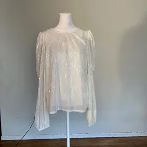Eva Franco White Sequin Mesh Puff Sleeve Blouse SE10054AN Size S thumbnail 3