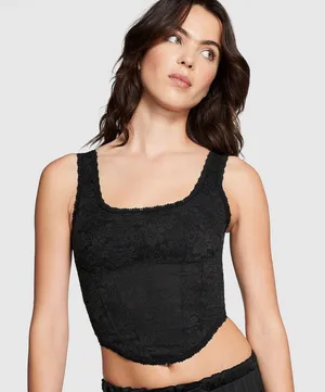 Victoria's Secret Black Floral Cropped Corset thumbnail 1