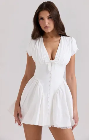 House of CB NEW Emiliana White Stretch Cotton Mini Dress S thumbnail 1