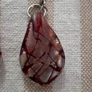 Glass‎ Red and Silver Dangly Earrings thumbnail 3