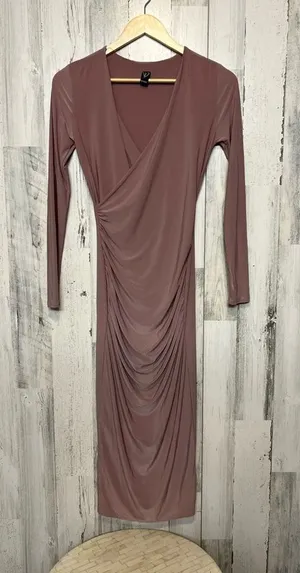 Windsor Ruched Faux Wrap Maxi Dress Womens Small Mauve Purple Long Sleeve Bodyco thumbnail 1
