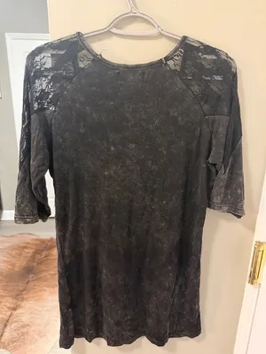 $48 NWOT POL Mixed Media Lace V-Neck Top - Charcoal Wash S thumbnail 5