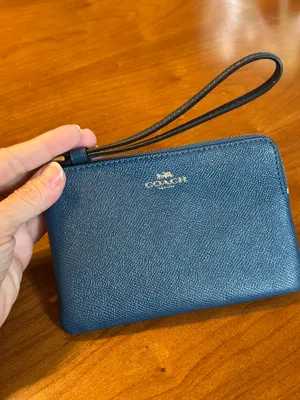 Coach Blue Crossgrain Leather Corner Zip Wristlet Wallet F58032 thumbnail 8