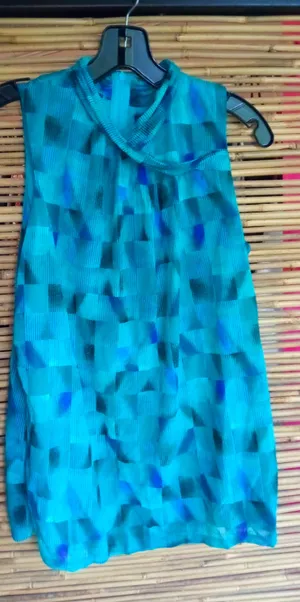 Worthington L Workwear Mock Neck Sleeveless Greenish Blue Soft Stretch Top thumbnail 1
