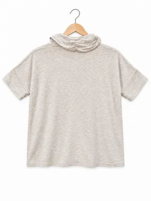 Lands' End Womens Medium M Top Shirt Cowl Neck Short Sleeve Cream Oatmeal soft thumbnail 2