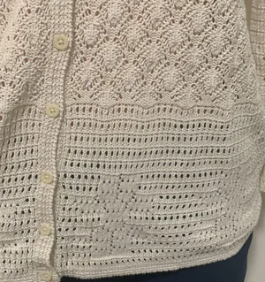 Lucky Brand crochet cardigan woman size XL button up v neck tan cream color thumbnail 3