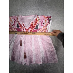 THML Embroidered Tassel Boho Peplum Top Pink Orange Geometric Blouse M thumbnail 7