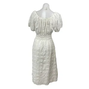 Madewell Sophia White Short Puff Sleeve Seersucker Check A Line Midi Dress Sz M thumbnail 4
